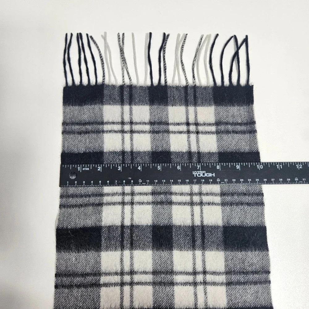 Peck & Peck‎ Cashmere Scarf Luxury Cozy Plaid Check Fringe Wrap Black Cream